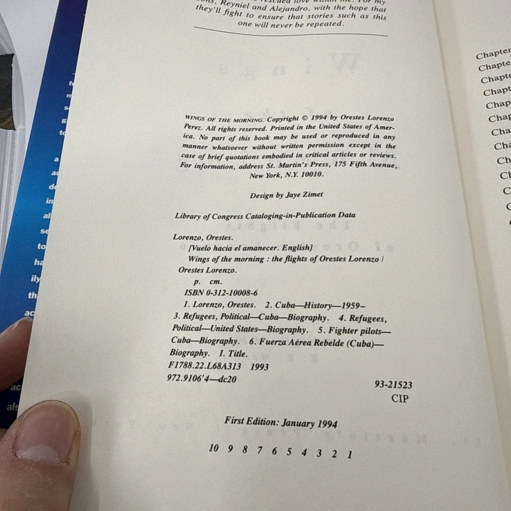 WINGS OF THE MORNING: THE FLIGHTS OF ORESTES LORENZO 1994 Cuban Pilot Hardback